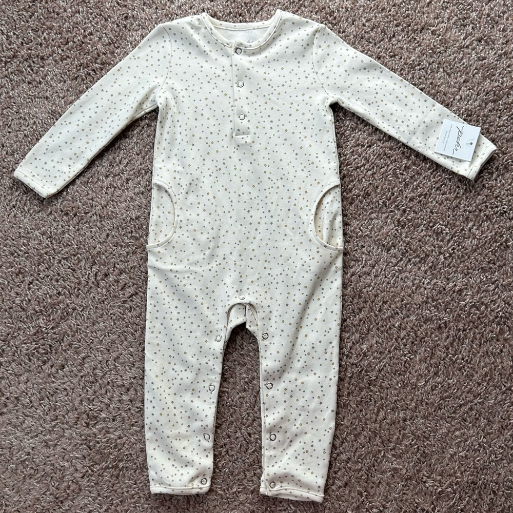 Kids Cream Star-Print Footie One-Piece